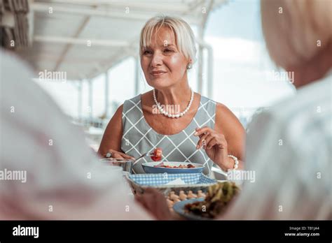 Amazing Blonde Woman Eating Her Healthy Food Stock Photo Alamy