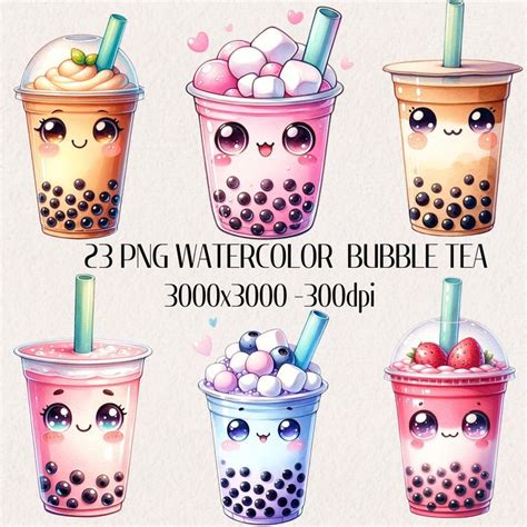 Bubble Tea Kawaii Clipart Set Cute Bubble Tea Clip Art Boba Tea