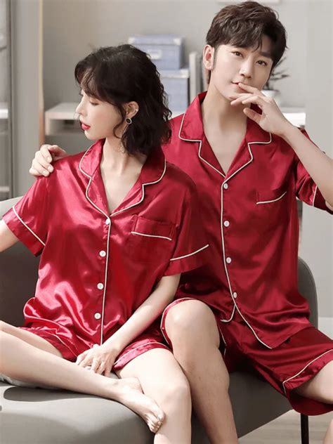 CP01 Couple Satin Pyjamas Set Red DAMIKO Sexy Lingerie Online Malaysia