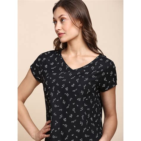 Buy Van Heusen Woman Lingerie And Athleisure Allover Print V Neck Night Dress Black Ditzy Online