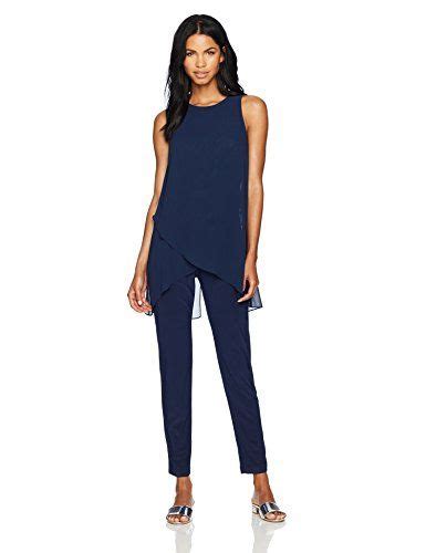 Tahari By Arthur S Levine Womens Sleevless Chiffon Jersey Jumpsuit Navy