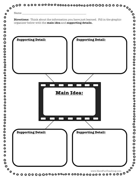 Main Idea And Four Supporting Details Graphic Organizer Worksheet By Teach Simple