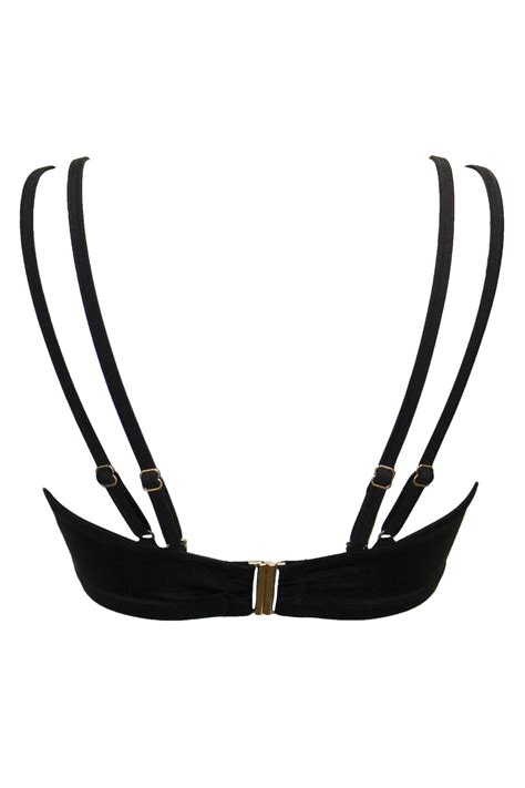 Sydney Double Strap Underwired Longline Bikini Top In Black Pour Moi