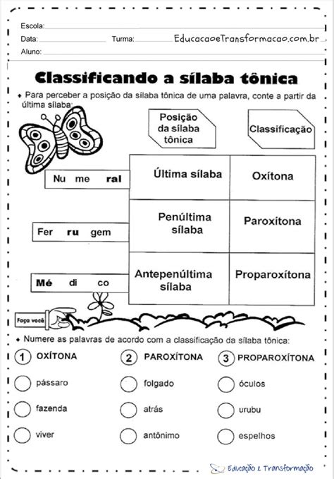 Atividades S Laba T Nica Quanto A Sua Classifica O E Posi O