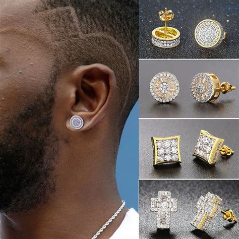 Hiphop Jewelry Men Earrings Hip Hop Gold Earrings Men Iced Earrings