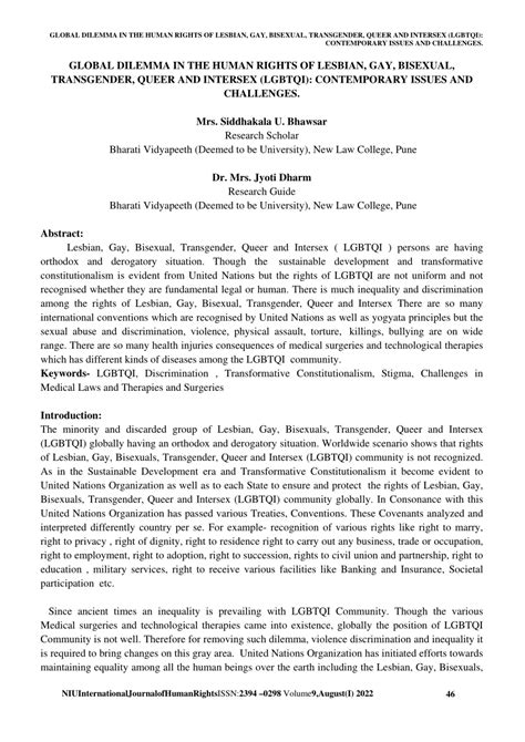 Pdf Global Dilemma In The Human Rights Of Lesbian Gay Bisexual Transgender Queer And