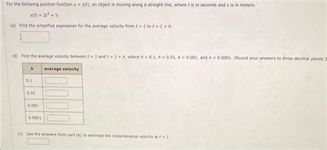 Solved For The Following Position Function Y S T An Object