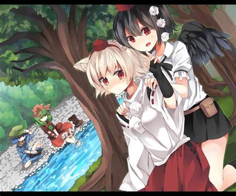 Shameimaru Aya Inubashiri Momiji Kawashiro Nitori And Kagiyama Hina