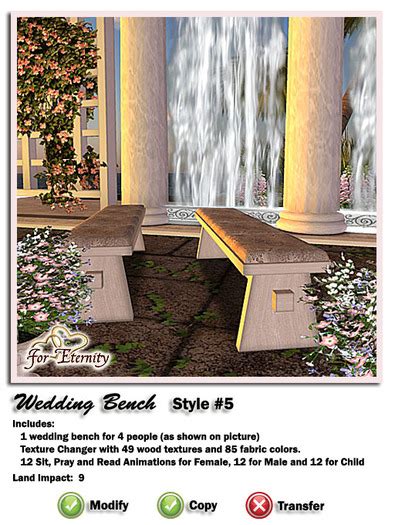 Second Life Marketplace Vrd Wedding Bench Style 5 Boxed