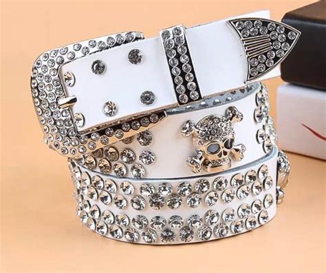 Y K Rhinestone Skull Belt Faux Leather Belt Etsy Canada