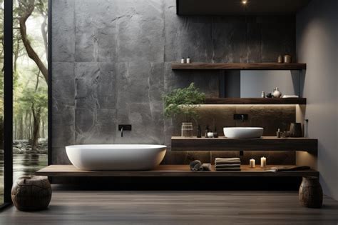 Premium Photo | A modern bathroom in the style of brutalist architecture inspiration