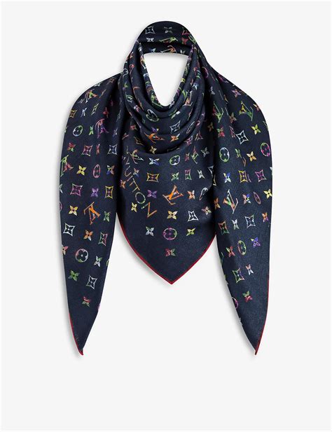 Louis Vuitton Garden Monogram Print Silk And Wool Blend Scarf In Blue