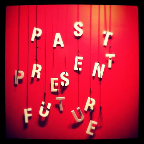 words  present future  spelled  white letters   red