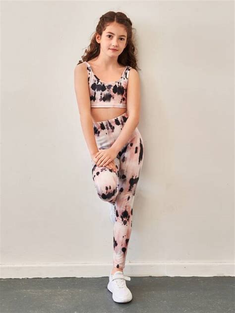 Shein Girls Tie Dye Tank Top And Leggings Set Shein Usa