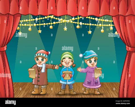 Kids Singing Christmas Carols Stock Vector Images Alamy