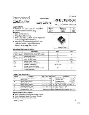 18N50 MOSFET Datasheet pdf - Equivalent. Cross Reference Search