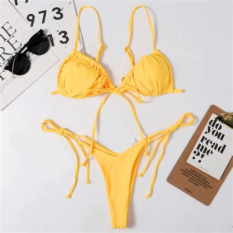Custom Private Label Mature Brazilian Mini String Thong Extreme Micro Women Swimwear Sexy Bikini