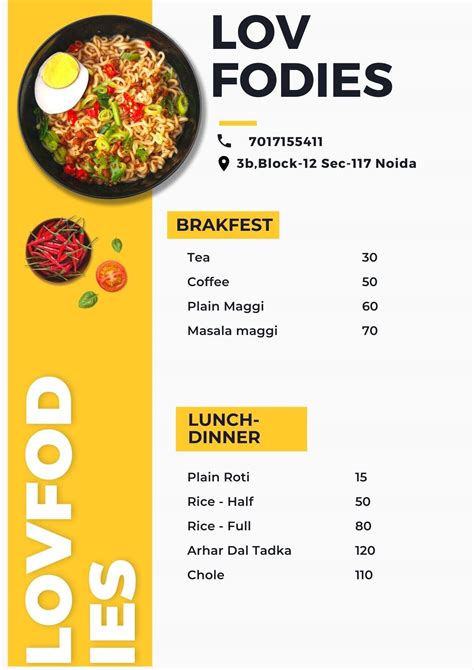 Menu of Lov Fodies, Sector 72, Noida