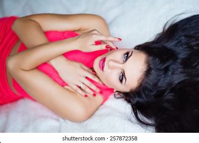 Portrait Beautiful Sexy Girl Brunette Blue Stock Photo 257872358 Shutterstock