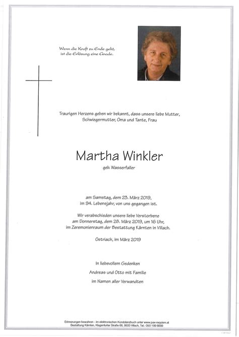 Parte für Martha Winkler geb Wasserfaller pax requiem