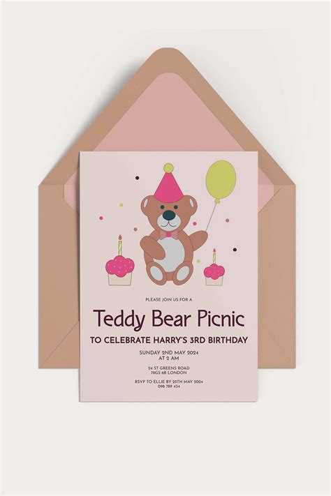 Teddy Bear Picnic Birthday Invitation Template