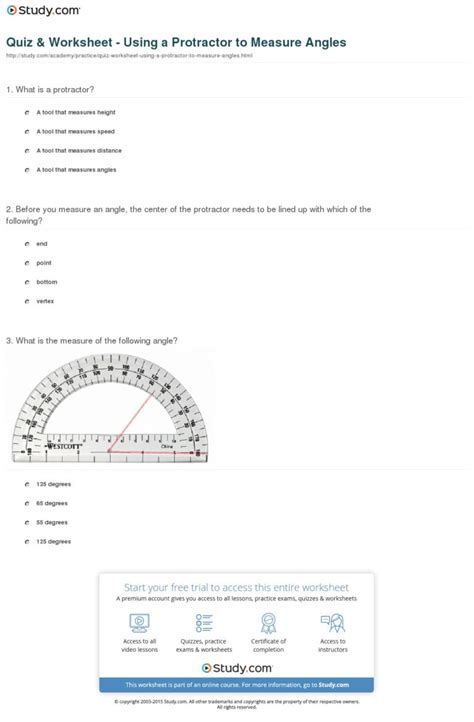 Quiz Worksheet Using A Protractor To Measure Angles — Db