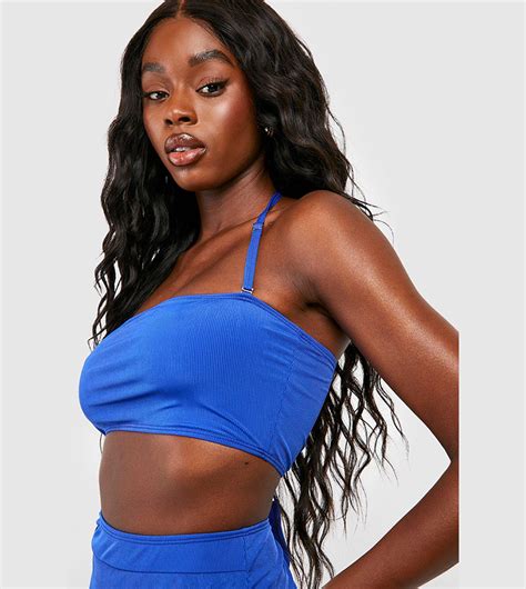 Buy Boohoo Ribbed Bandeau Bikini Top In Cobalt Thstreet Saudi Arabia