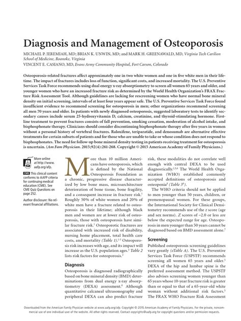 Aafp Diagnosis And Management Of Osteoporosis Pdf Pdf