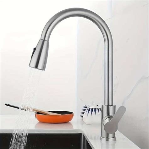 Silver Pull Down Cold Hot Kitchen Faucet With Expandable Stainless Steel Body Rotatable