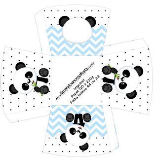 Osito Panda En Zigzag Celeste Y Lunares Negros Cajas Para Imprimir