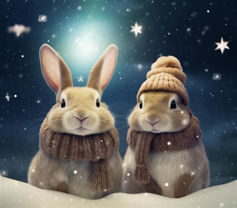 Premium AI Image There Are Two Rabbits Wearing Hats And Scarves In