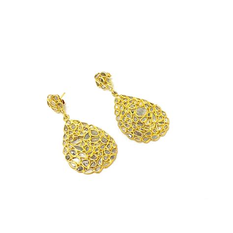 diamond gold teardrop earrings dripping  gems