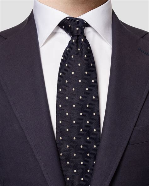 Dark Blue Polka Dot Woolsilk Tie Eton