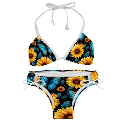 Starry Sky Sunflower Butterfly Adjustable Strap Detachable Sponge Bikini Set Two Pack For