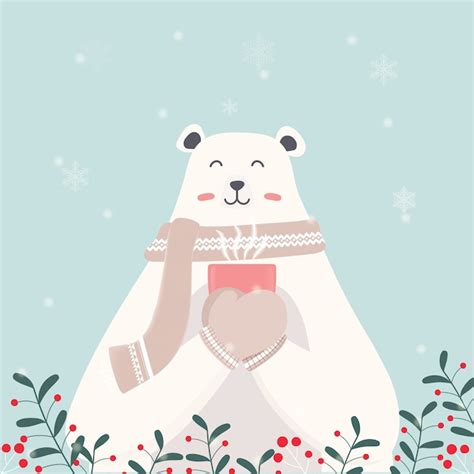 Premium Vector Cute Polar Bear Drinking Hot Cocoa