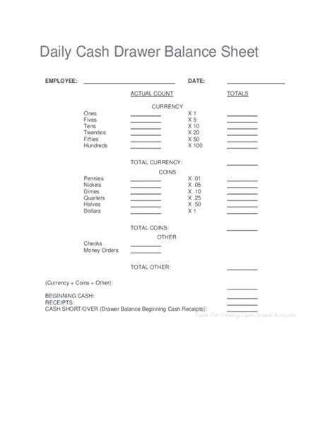 fillable  cash drawer count sheet template  fax email print