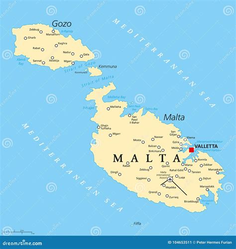 Malta Political Map stock vector. Illustration of travel - 104653511