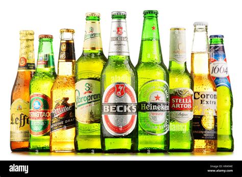 bottles  assorted global beer brands stock photo alamy
