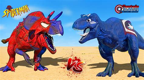 Spiderman Trex Vs Captain America Spinosaurus Ironman Dinosaurs Fight