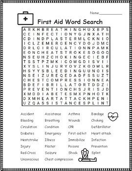 First Aid Word Search Puzzle Printable By Lailabee Tpt