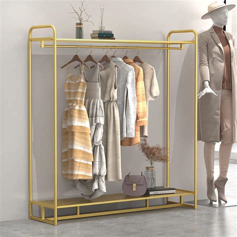 Buy BOSURU Gold Clothing Rack With 2 Tier Shelves Modern Boutique