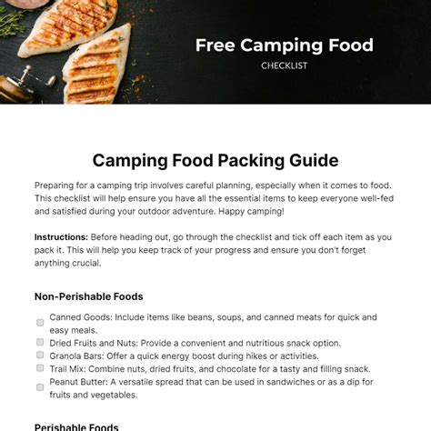 Camping Food Checklist Template Edit Online And Download Example