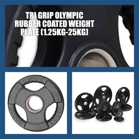 25kg A Grade Club Series Olympic Rubber Coated Tri Grip Gym Weight Plate Ebay