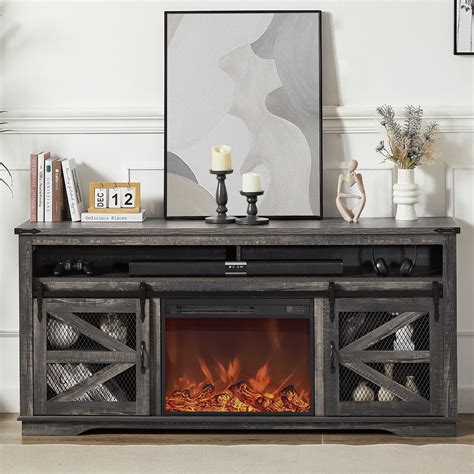 Fireplace TV Stand Farmhouse TV Stand For 75 Inch TV With 23 Electric