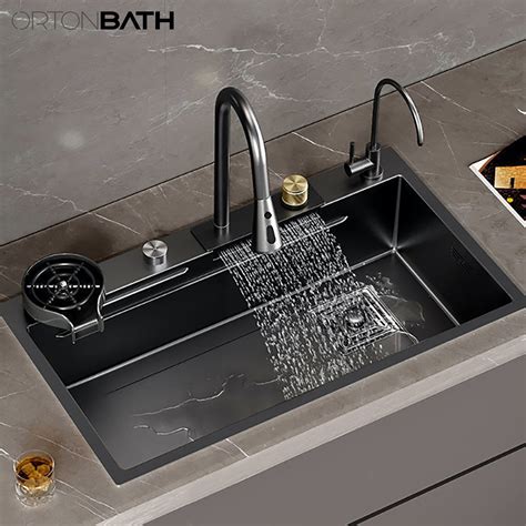 ortonbath  trending black step kitchen sink  stainless steel