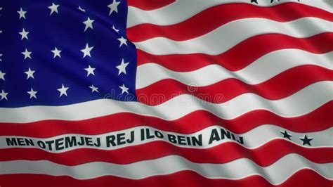 Flag Of Bikini Atoll Waving At Wind In Slow With Blue Sky Loop Stock Video Video Of National