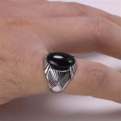 Antique Turkish Ring For Men Black Ring With Stone Natural Onyx Turkish Male Jewelry Muduh