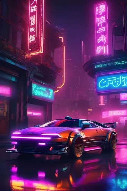 Premium Ai Image Futuristic Retro Wave Synth Wave Car Neon Cyber