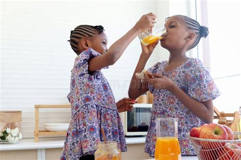 African Twin Girl Sister With Curly Hair Braid African Hairstyle Eat