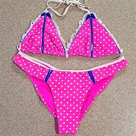 Beach Bunny Swim Rare Beach Bunny Pink Polka Dot Triangle Bikini Set Haute Dot Poshmark